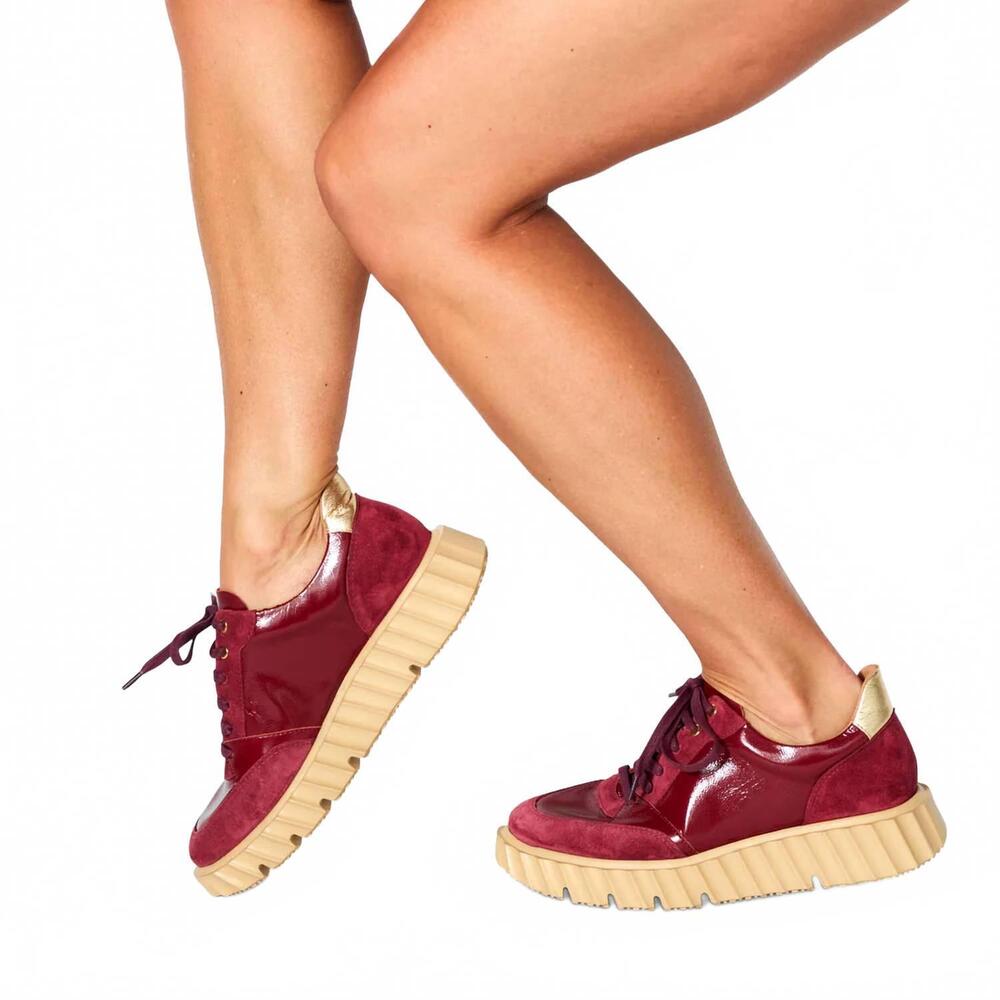 NEW BRUNO MENEGATTI women's piemonte platform sneaker in burgundy